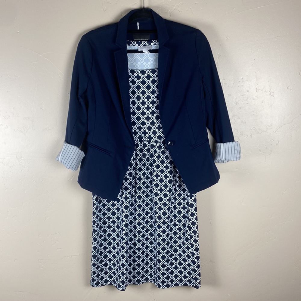 Charter Club Navy Geometric Print Dress Size S